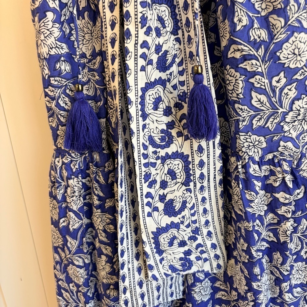 Pomegranate Blue Floral Midi Dress with Belt | S - Picture 5 of 8